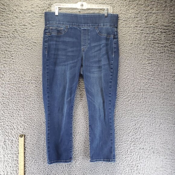 New York & Co Jeans Womens Large Blue Cropped Tummy-Less Pull-On Stretch Denim - Picture 1 of 11